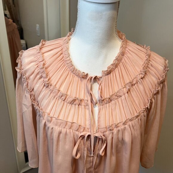 Zara Light Pink Ruffled Short Sleeve Blouse, Size Small - Picture 6 of 16